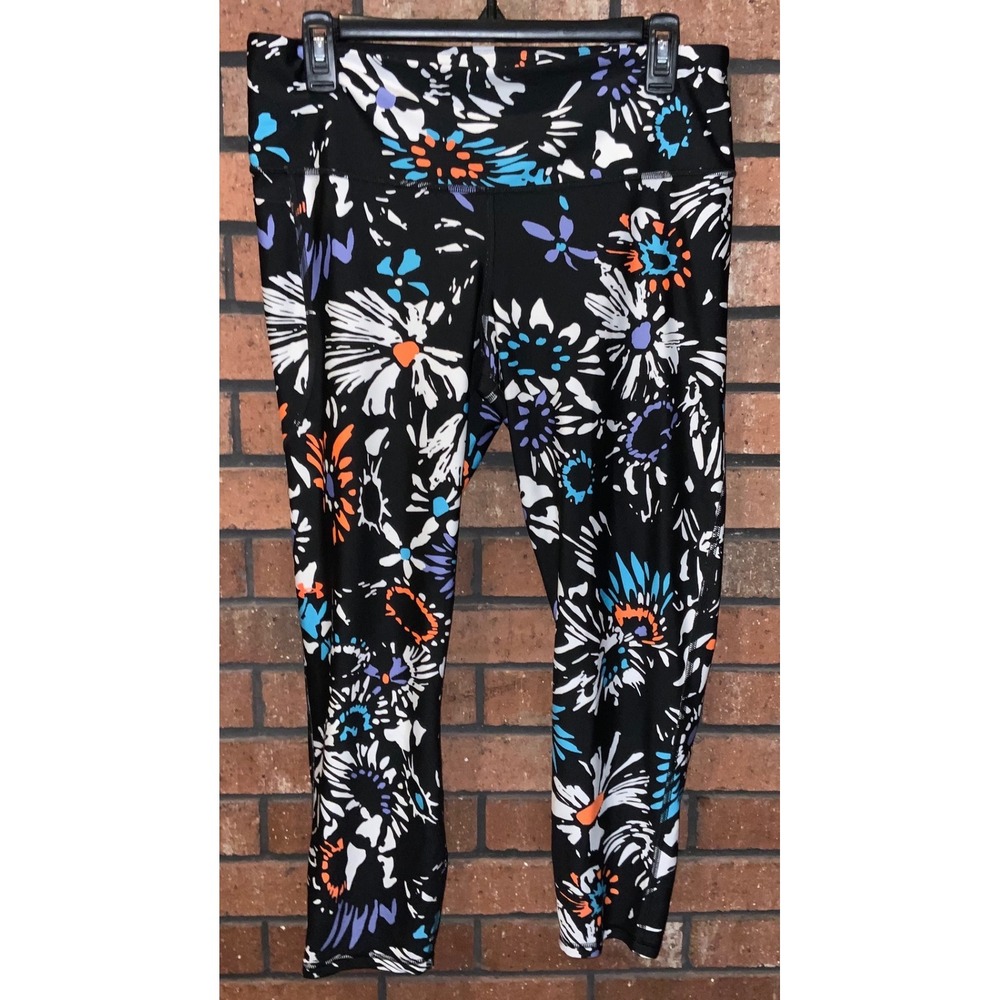 Under Armour Womens Compression Leggings Floral Black Blue Orange Crop Pants XL
